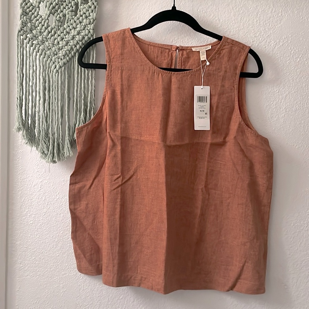 Eileen Fisher Organic Linen Shell Tank Top NWT Medium Terracotta Rust